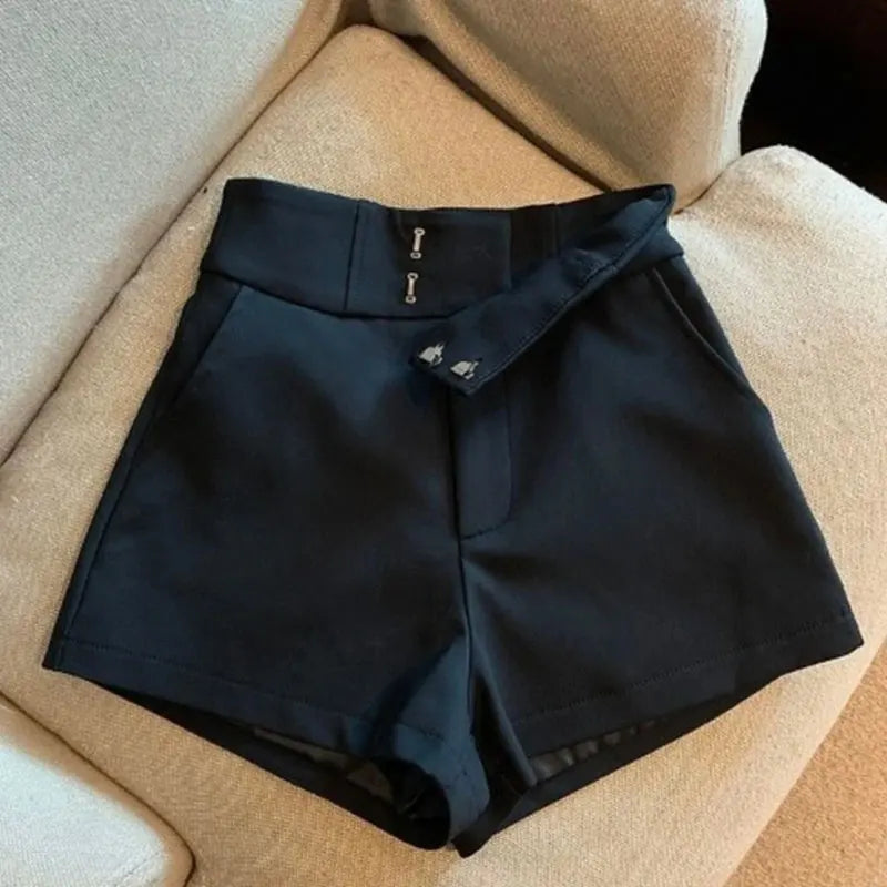 Lunarie Black Elegance Shorts: Urban Sophistication with Distinct Shine