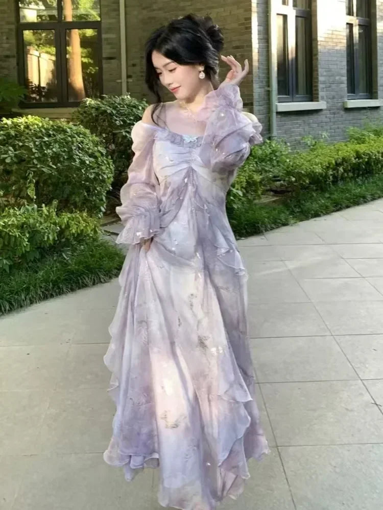 Lunarie Fairy Elegance Dress: Vintage Midi with Ruffles and A-Line Silhouette for Autumn