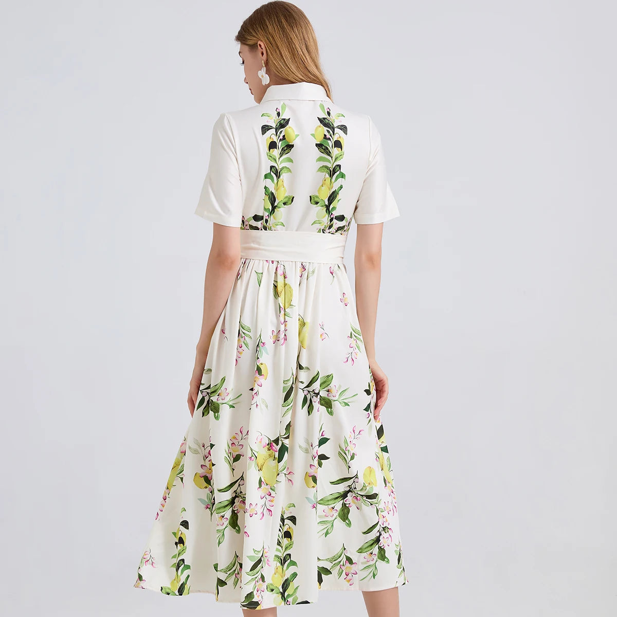Lunarie Pears Bloom Dress: Floral Midi with Casual Elegance and Feminine Silhouette