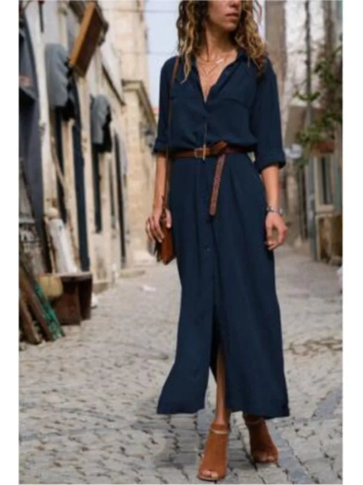 Lunarie Lapel Luxe Dress: Effortless Elegance with a Contemporary Touch