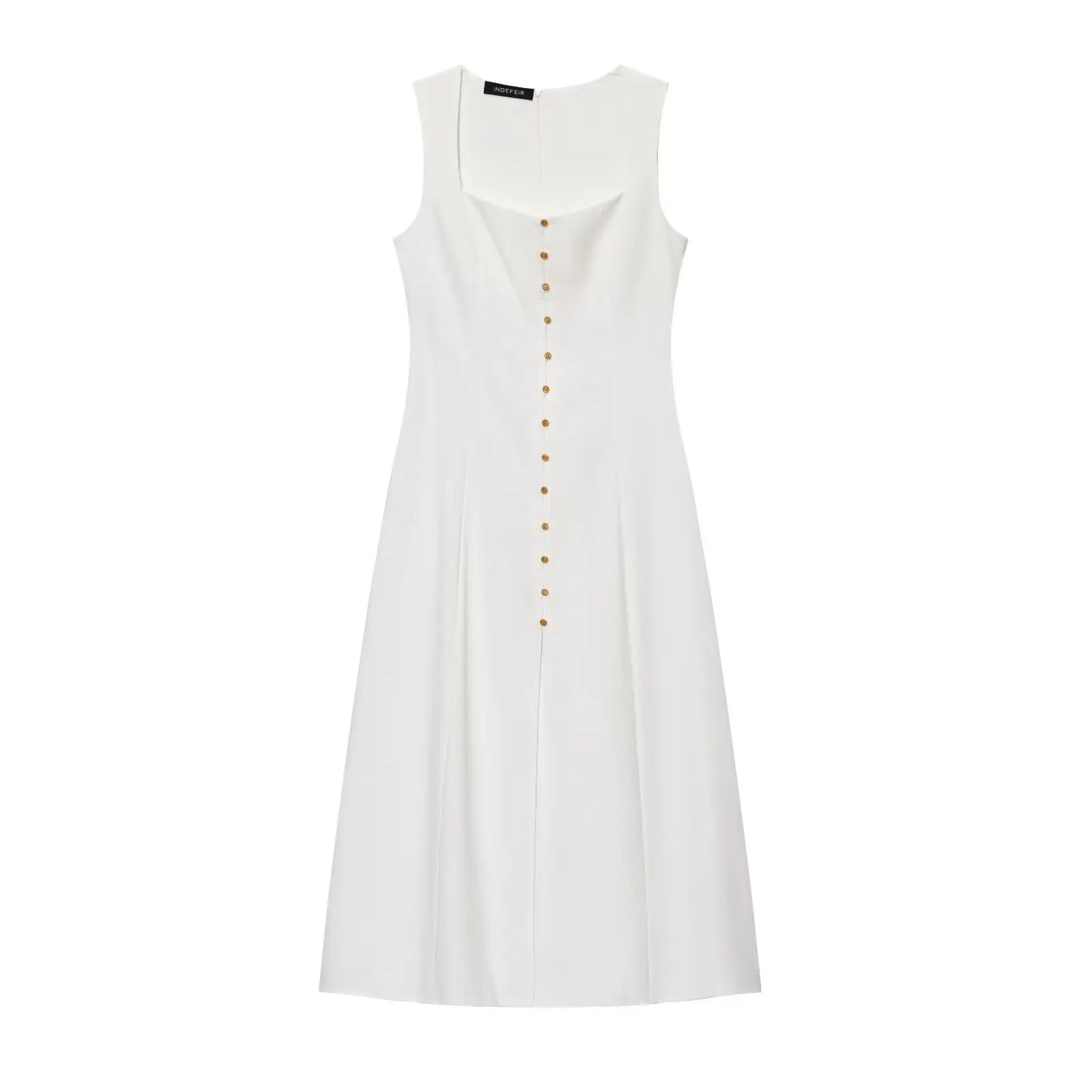 Lunarie Belle Éclat Dress: Chic Boho Midi with Square Neckline and Sophisticated Button Details