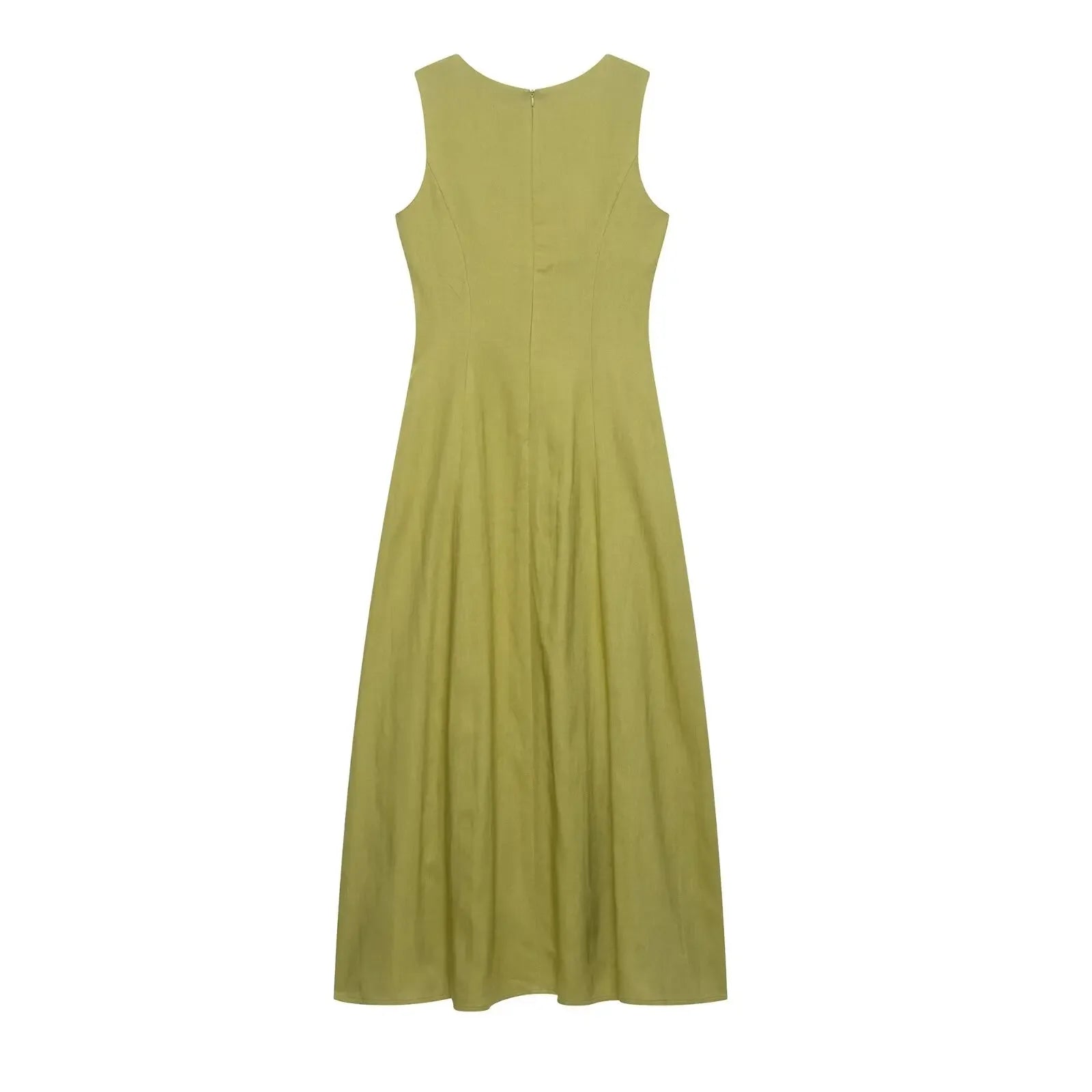 Lunarie Belle Éclat Dress: Chic Boho Midi with Square Neckline and Sophisticated Button Details