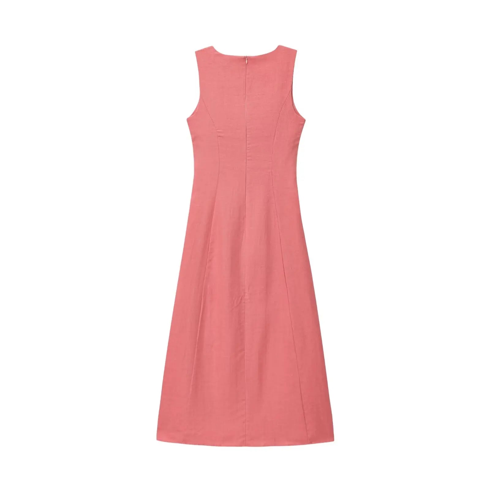 Lunarie Belle Éclat Dress: Chic Boho Midi with Square Neckline and Sophisticated Button Details