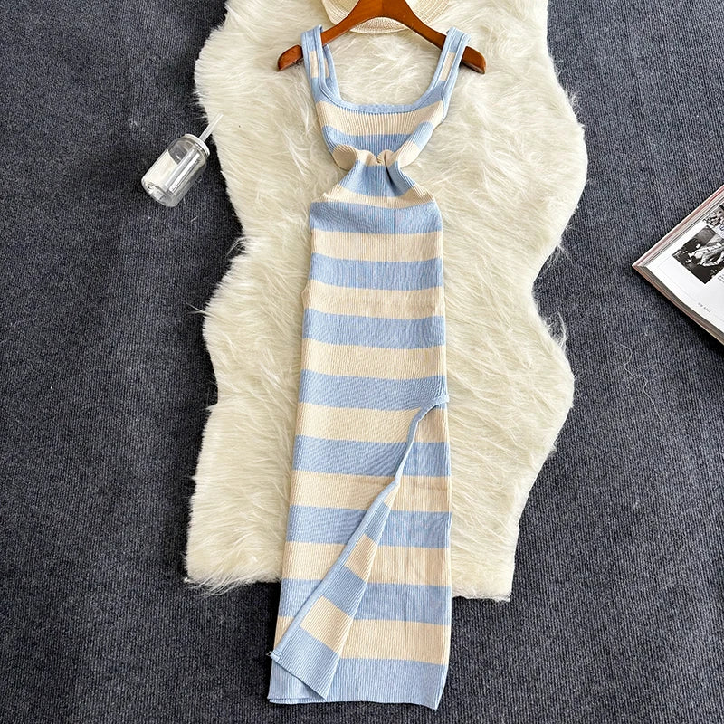 Lunarie Stripe Luxe Dress: Casual Elegance with a Sensual Touch