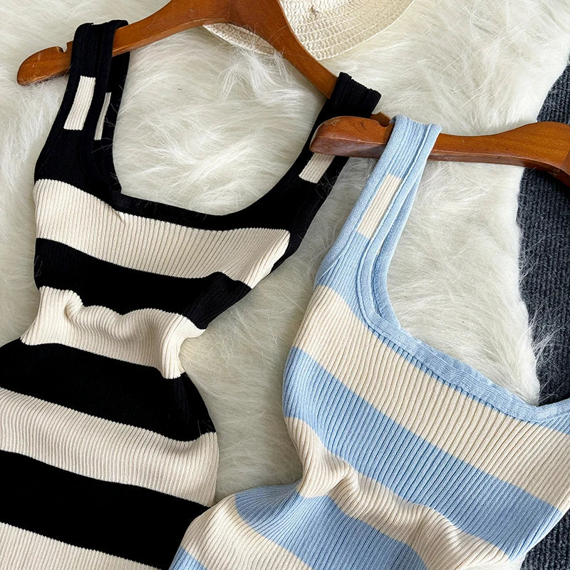 Lunarie Stripe Luxe Dress: Casual Elegance with a Sensual Touch