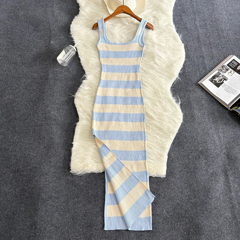 Lunarie Stripe Luxe Dress: Casual Elegance with a Sensual Touch