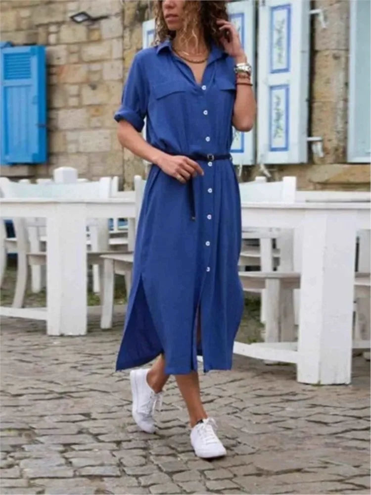 Lunarie Lapel Luxe Dress: Effortless Elegance with a Contemporary Touch
