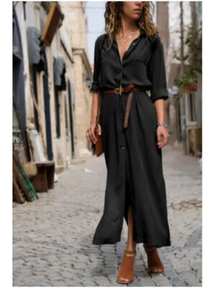 Lunarie Lapel Luxe Dress: Effortless Elegance with a Contemporary Touch